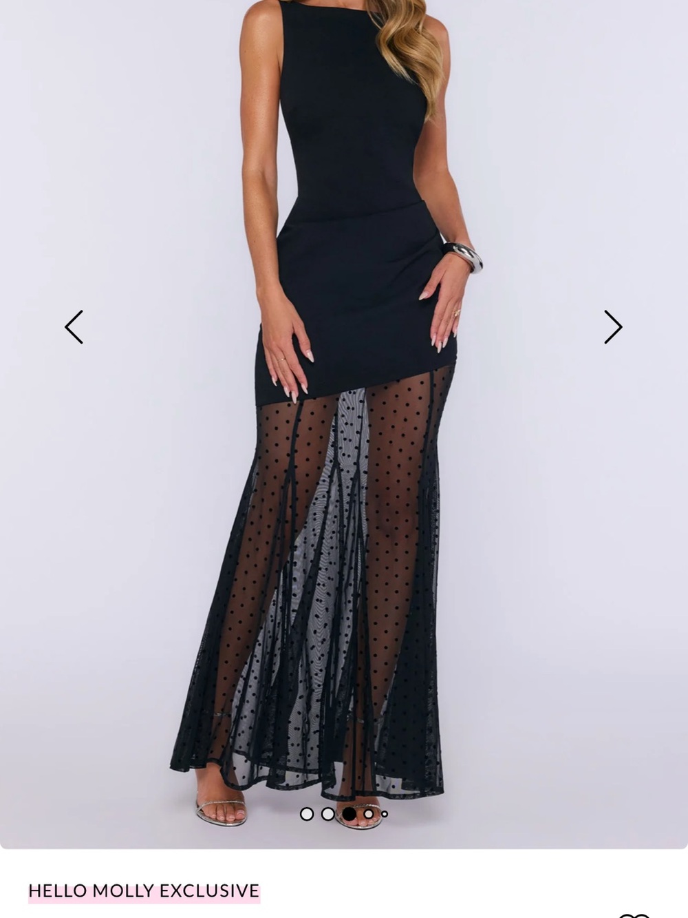 Hello Molly Black Polka Dot Sheer bottom Maxi dress